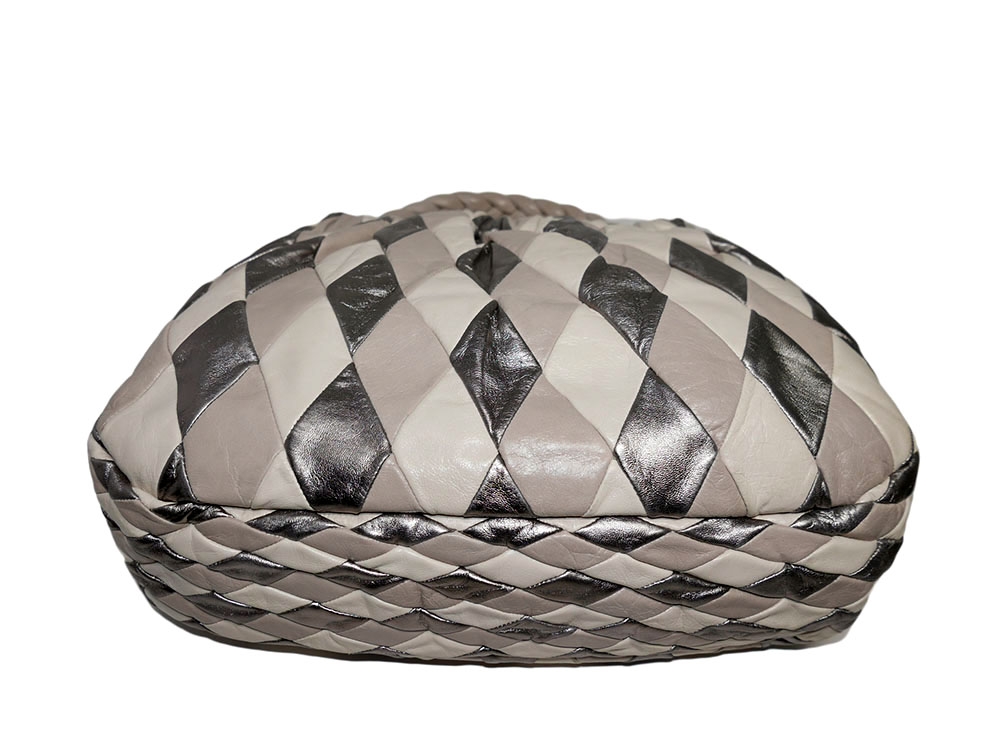 Miu Miu RR1428 Beige/ Silver / Grey Vitello Leather Harlequin Patchwork Bag-30888