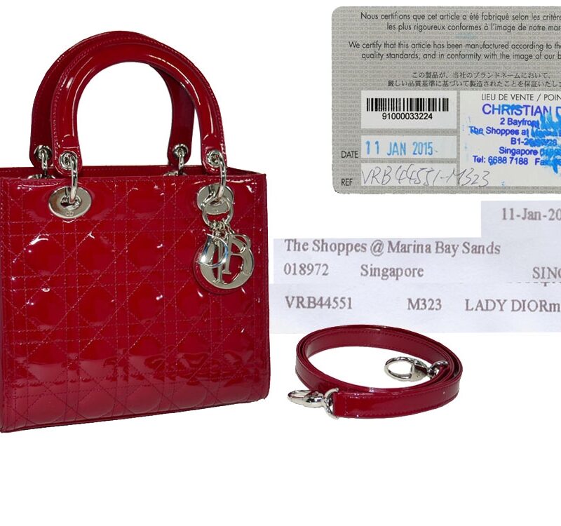 Dior Patent Red Cannage Lady Dior Silver Hardware w Strap-0