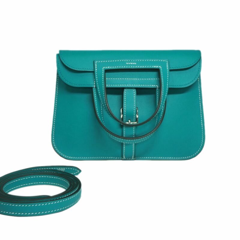 BRAND NEW ! Hermes Halzan Mini 22 Blue Paon Veau Swift 4 Ways Bag-0