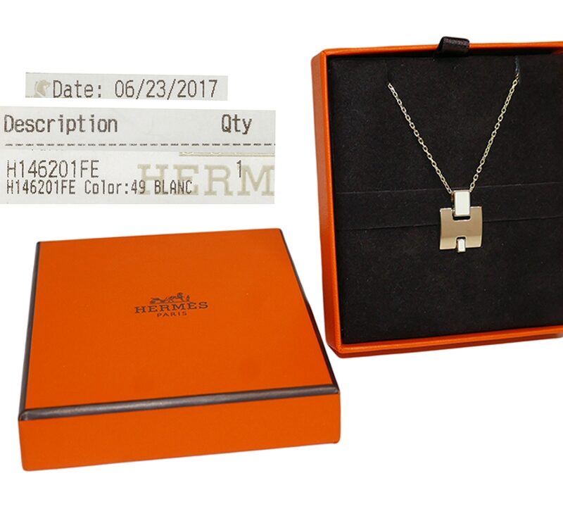 Hermes H146201FE Eileen H Blanc / Rose Gold Plated Pendent Necklace-0