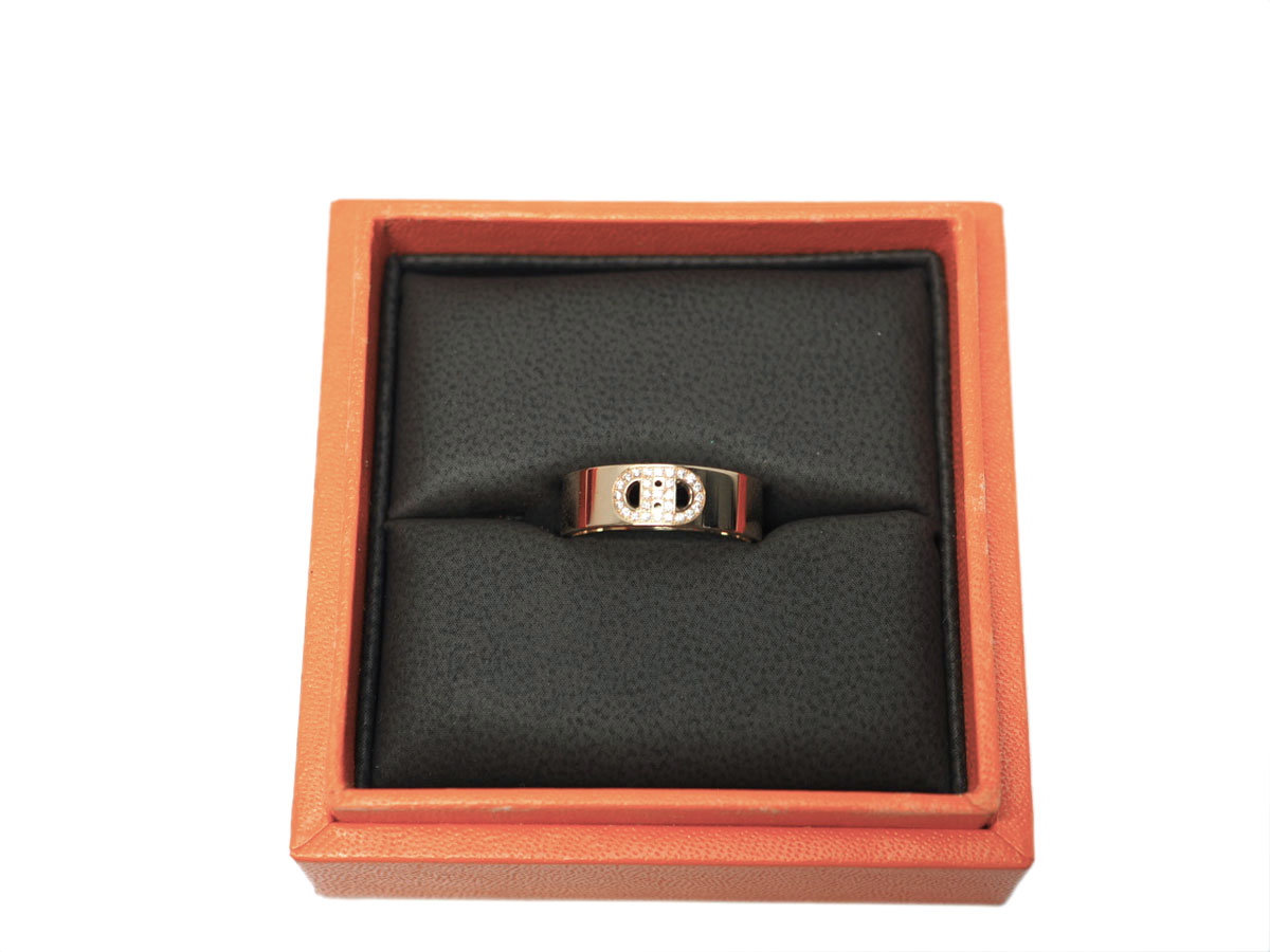 Hermes 18K H d' Ancre PM, 27 Diamonds, Size 51 Rose Gold Ring - Image 2
