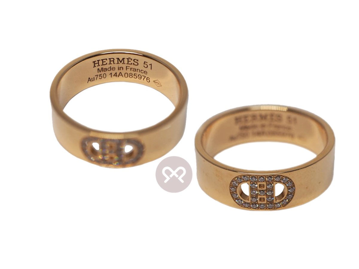 Hermes 18K H d' Ancre PM, 27 Diamonds, Size 51 Rose Gold Ring - Image 3