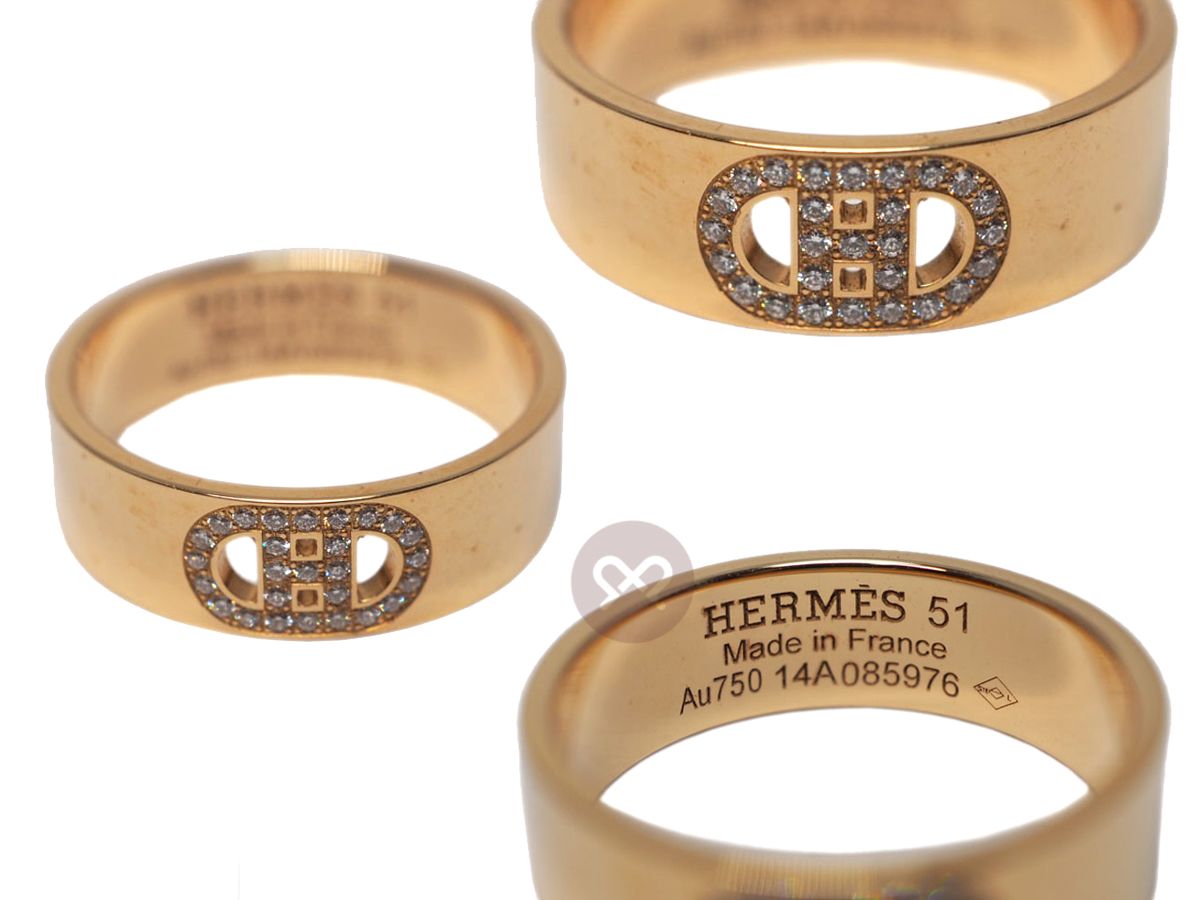 Hermes 18K H d' Ancre PM, 27 Diamonds, Size 51 Rose Gold Ring - Image 5