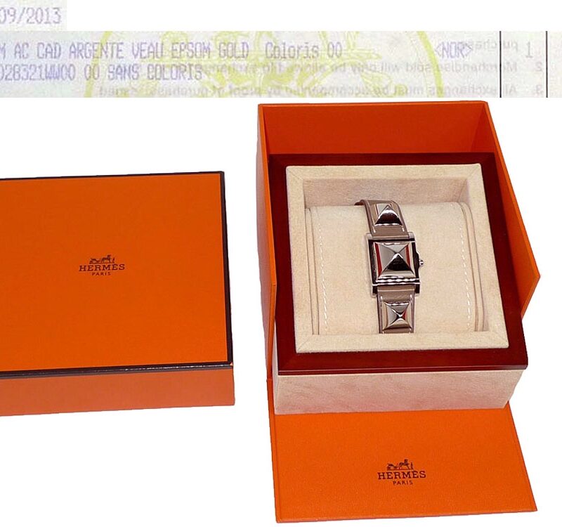 Hot Buy !! Hermes Medor Watch Etoupe/ Gold Epsom/ Togo Leather Silver Hardware-0