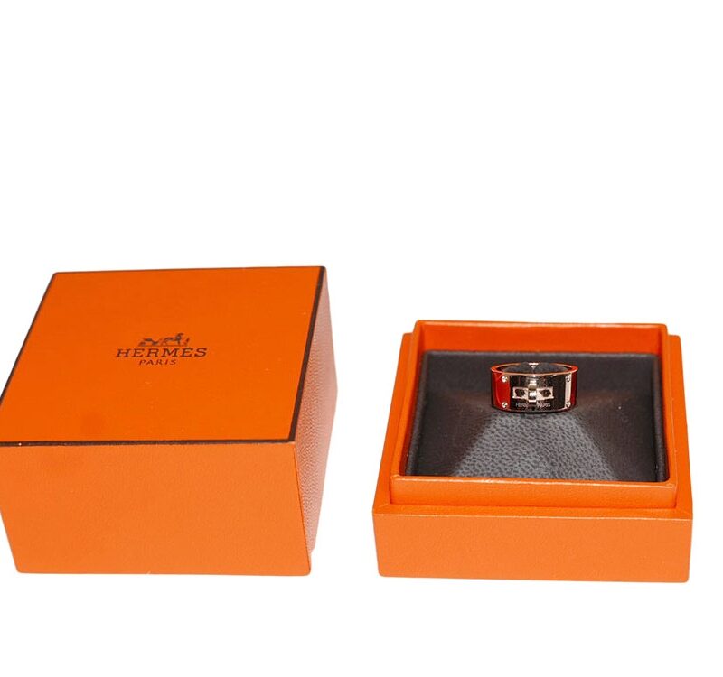 Hermes 18K Rose Gold Kelly Ring, Large Model, GM 4Da. 02Ct, Size 51-0