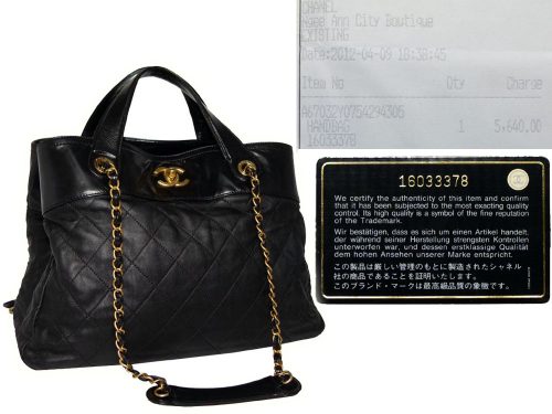 Chanel 12P 16033378 Black Velvet / Supple Calf Shopping Tote w Double Chain Mat Gold Hardware-0