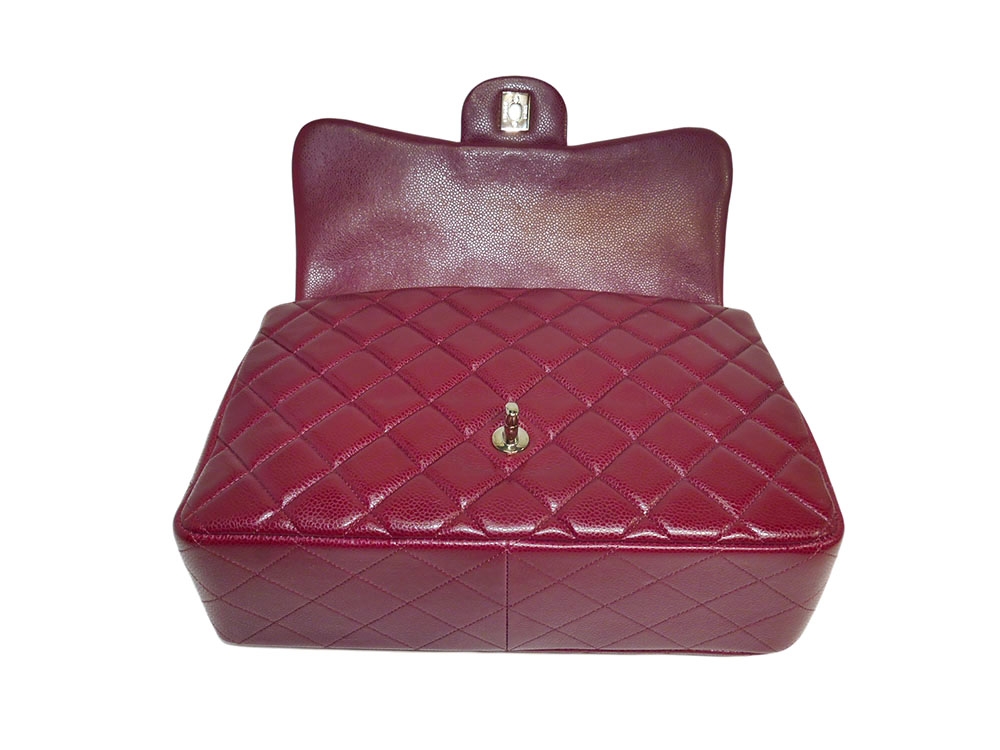 Chanel 13660575 Red/ Rouge Fonce Caviar S/F Jumbo Silver Hardware-30655