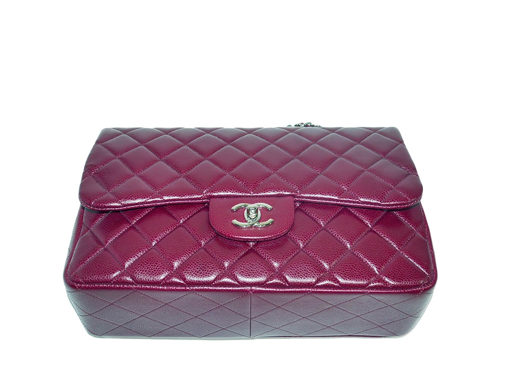 Chanel 13660575 Red/ Rouge Fonce Caviar S/F Jumbo Silver Hardware-30657