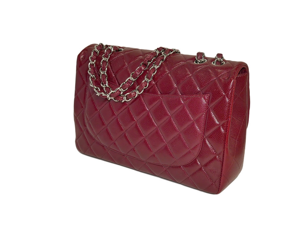 Chanel 13660575 Red/ Rouge Fonce Caviar S/F Jumbo Silver Hardware-30656
