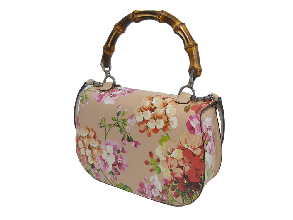 Gucci 368823 Bamboo Classic Blooms Small Top-Handle Bag in Blush Pink with FREE matching Gucci 410088 GG Blooms Card Case-30646