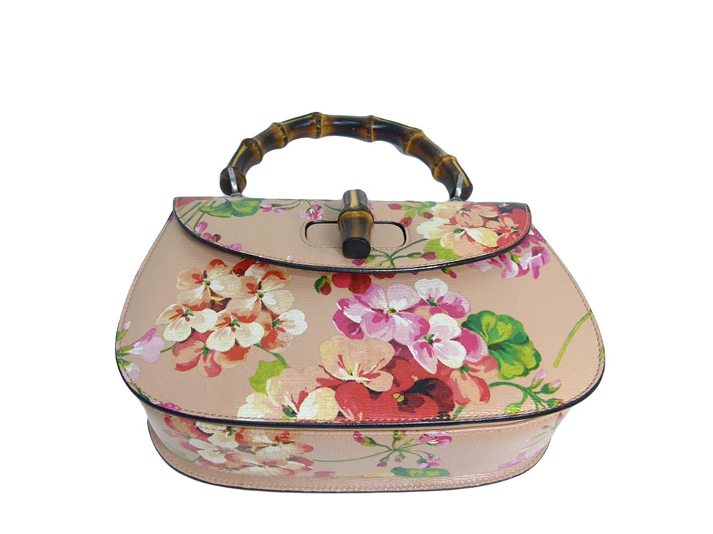 Gucci 368823 Bamboo Classic Blooms Small Top-Handle Bag in Blush Pink with FREE matching Gucci 410088 GG Blooms Card Case-30648