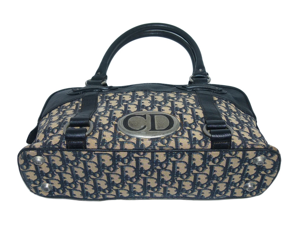 Dior TNL44232 Monogram Logo CD Buckle Black/ Blue Vintage Looks Signature Boston Tote-30641