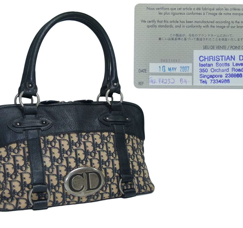 Dior TNL44232 Monogram Logo CD Buckle Black/ Blue Vintage Looks Signature Boston Tote-0