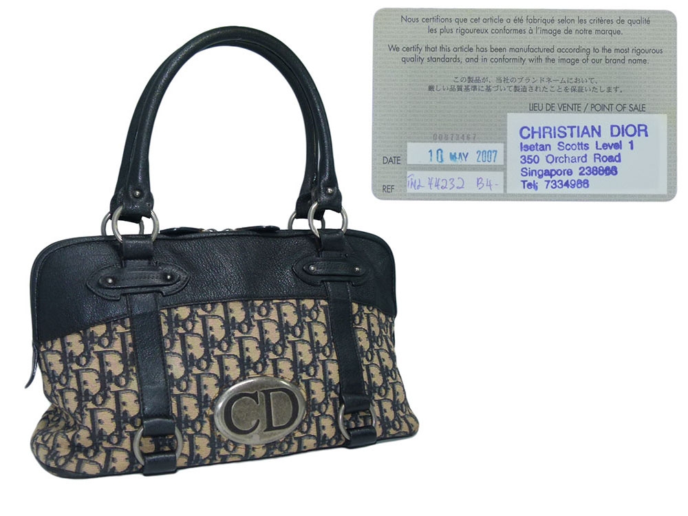 Dior TNL44232 Monogram Logo CD Buckle Black/ Blue Vintage Looks Signature Boston Tote-0