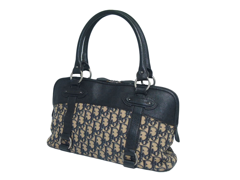 Dior TNL44232 Monogram Logo CD Buckle Black/ Blue Vintage Looks Signature Boston Tote-30644