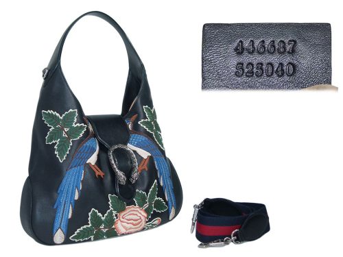 Gucci Black Calf Dionysus Embroidered-Peacocks / Birds Large Hobo Bag-0