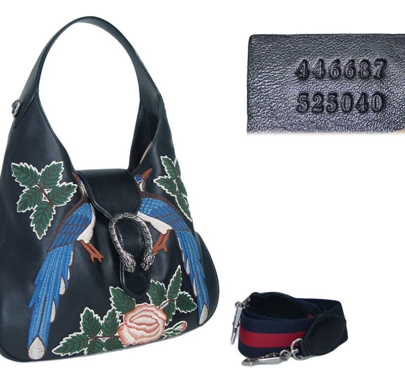 Gucci Black Calf Dionysus Embroidered-Peacocks / Birds Large Hobo Bag-0