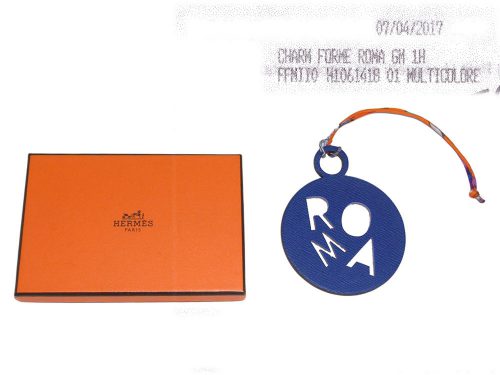 Hermes Charm ROMA Electric Blue/ Orange Petit H Bag Charm-0