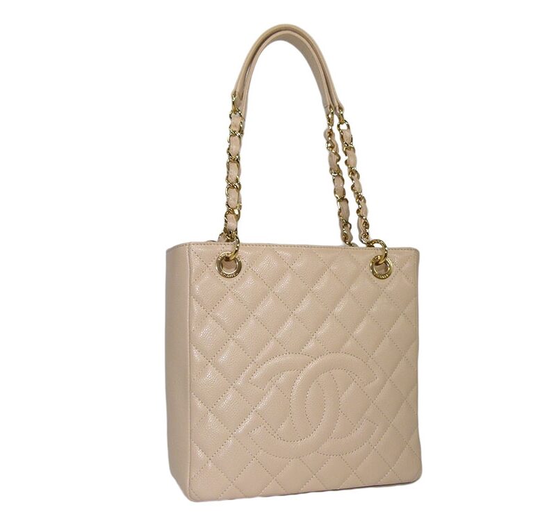 Chanel14122958 Beige Caviar Classic Petit Shopping Tote with " 31 Rue Cambon" on Gold Hardware-0