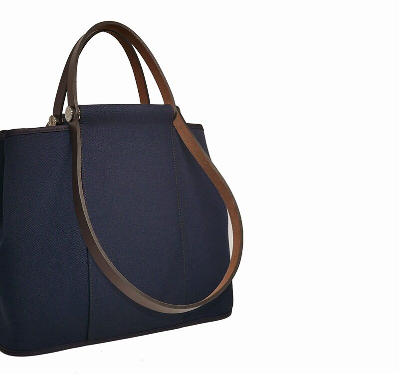 Hermes Cabag 32 Militaire/ Hunter Marine/ Ebene Toile Officier Canvas Tote-0