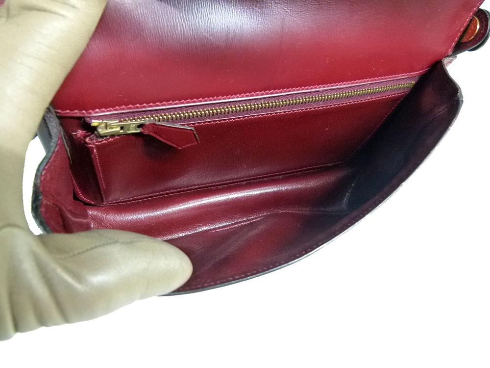 Hermes Dolly Sellier Bordeaux Box Calf Circle H Stamp Red Double Flap Gold Hardware 2- Way Shoulder / Crossbody Bag-30987