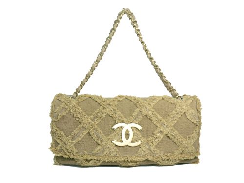 Chanel 13557674 Beige Quilted Fringed Tweed Matte Gold-tone Brass Hardware Flap Bag-0