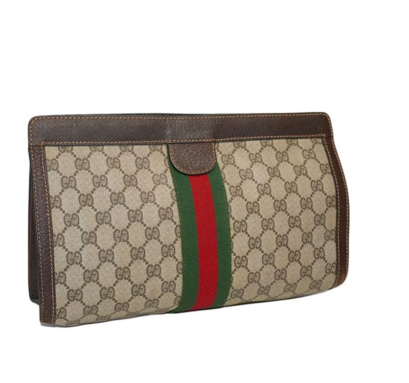 Gucci Vintage Brown GG Signature Web Cosmetic Pouch Large -0