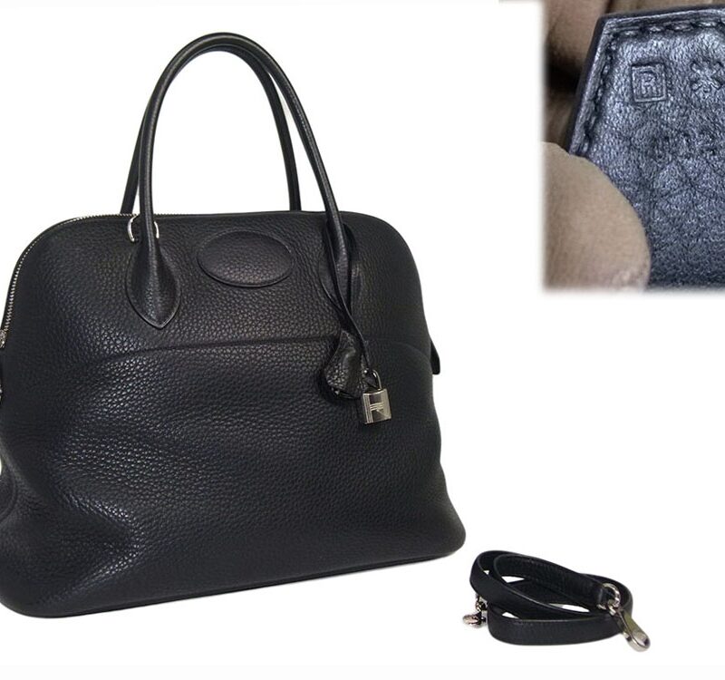 Hermes Black R Stamp Bolide 35cm Clemence Leather Tote with Strap-0