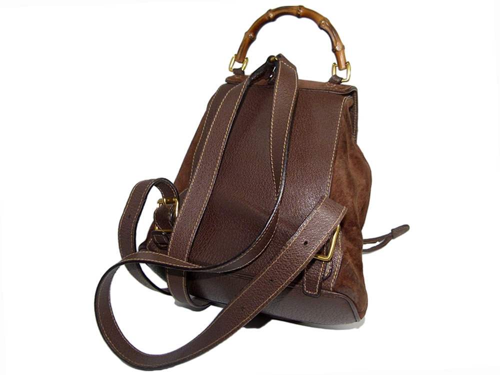 Gucci Vintage Classic Bamboo Brown Suede Backpack Small -31170