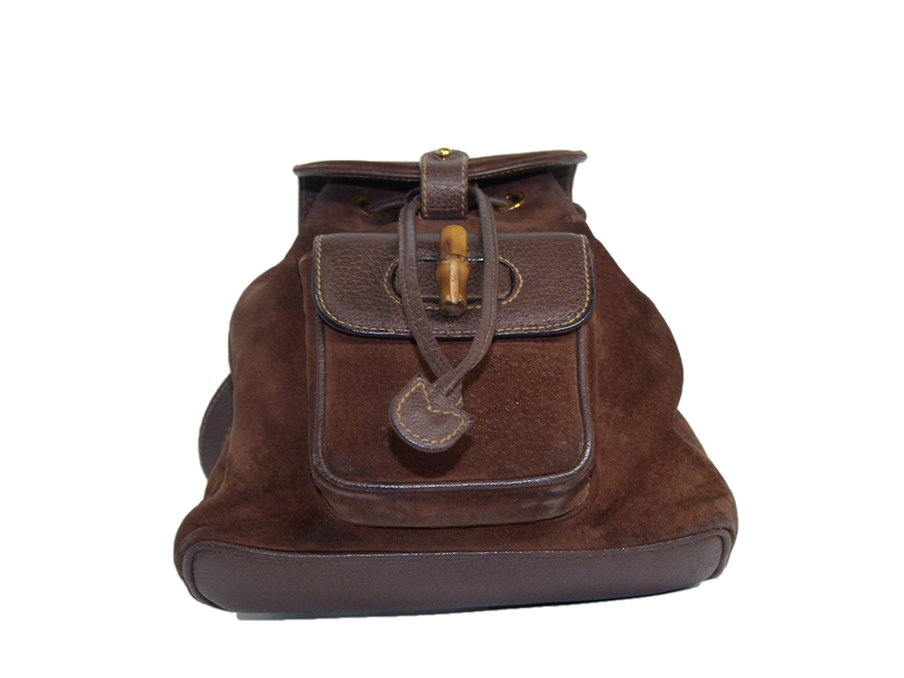 Gucci Vintage Classic Bamboo Brown Suede Backpack Small -31171