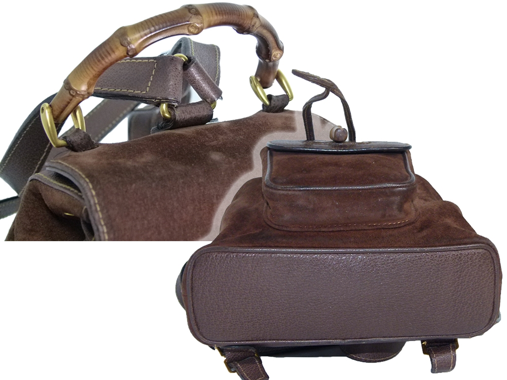Gucci Vintage Classic Bamboo Brown Suede Backpack Small -31173