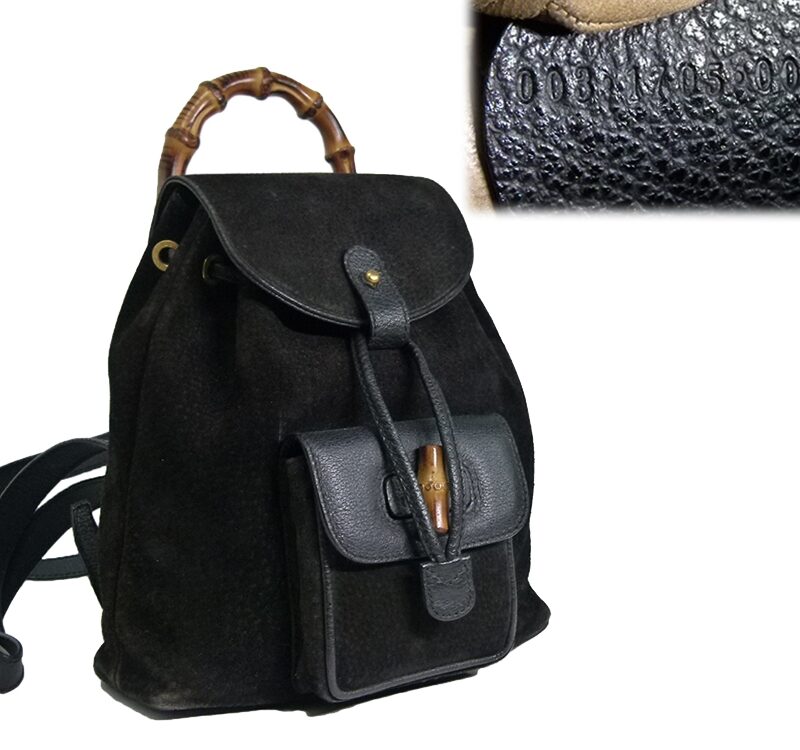 Gucci Vintage Classic Bamboo Black Suede Backpack Small -0