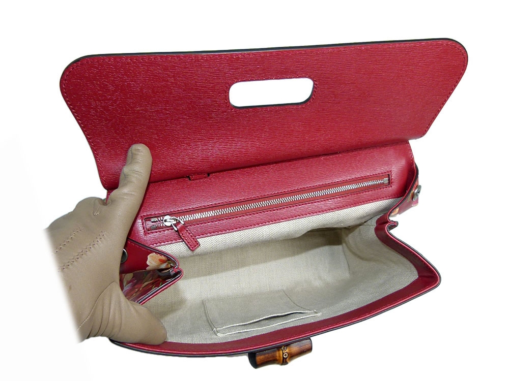 Gucci 392013 Red Medium Bamboo Daily Blooms Top Handle Daily Cruise Collection -31140