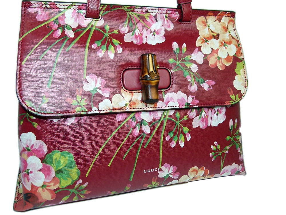 Gucci 392013 Red Medium Bamboo Daily Blooms Top Handle Daily Cruise Collection -31141