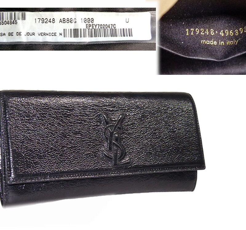 YSL Yves Saint Laurent 179248 Black Belle Du Jour Textured Patent Leather Clutch Medium -0