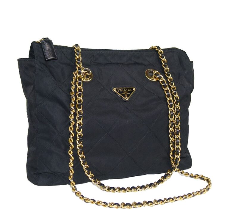Prada Black Nylon Vintage Quilted Zip-Top Gold Hardware Bag-0
