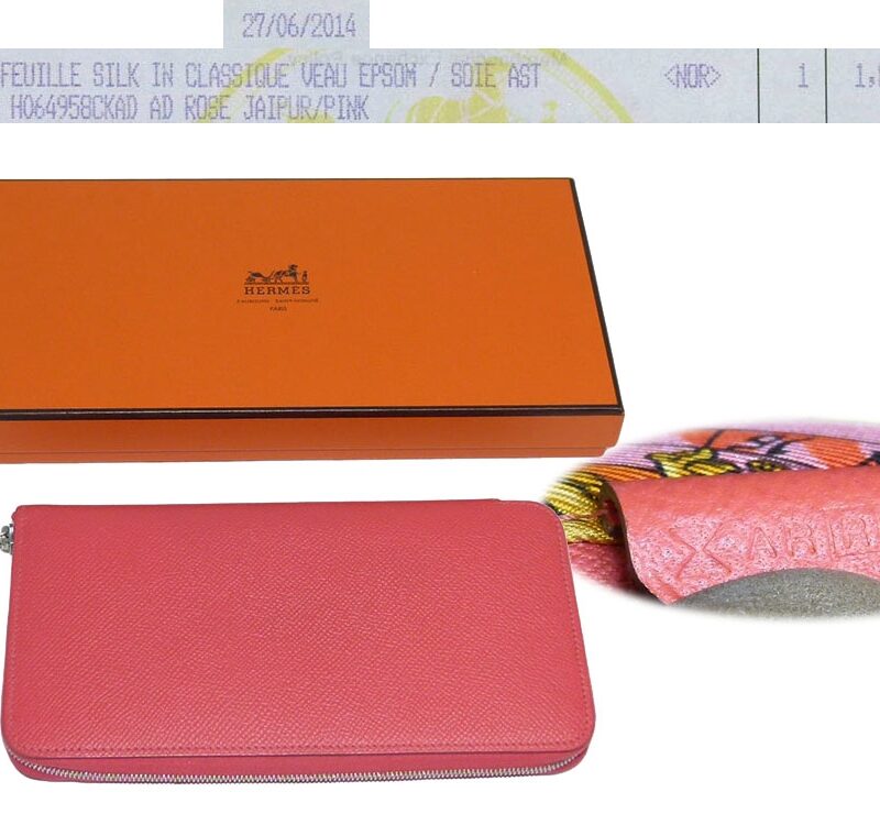 Hermes Rose Jaipur/ Pink Leather Silk in Wallet R Stamp-0