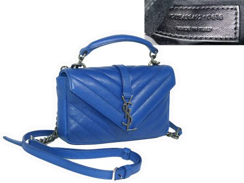 YSL Saint Laurent 438492 Royal Blue Monogram College Chain Wallet in Matelasse Leather-0