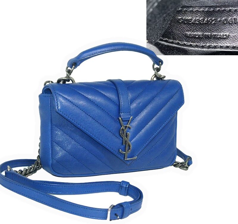 YSL Saint Laurent 438492 Royal Blue Monogram College Chain Wallet in Matelasse Leather-0