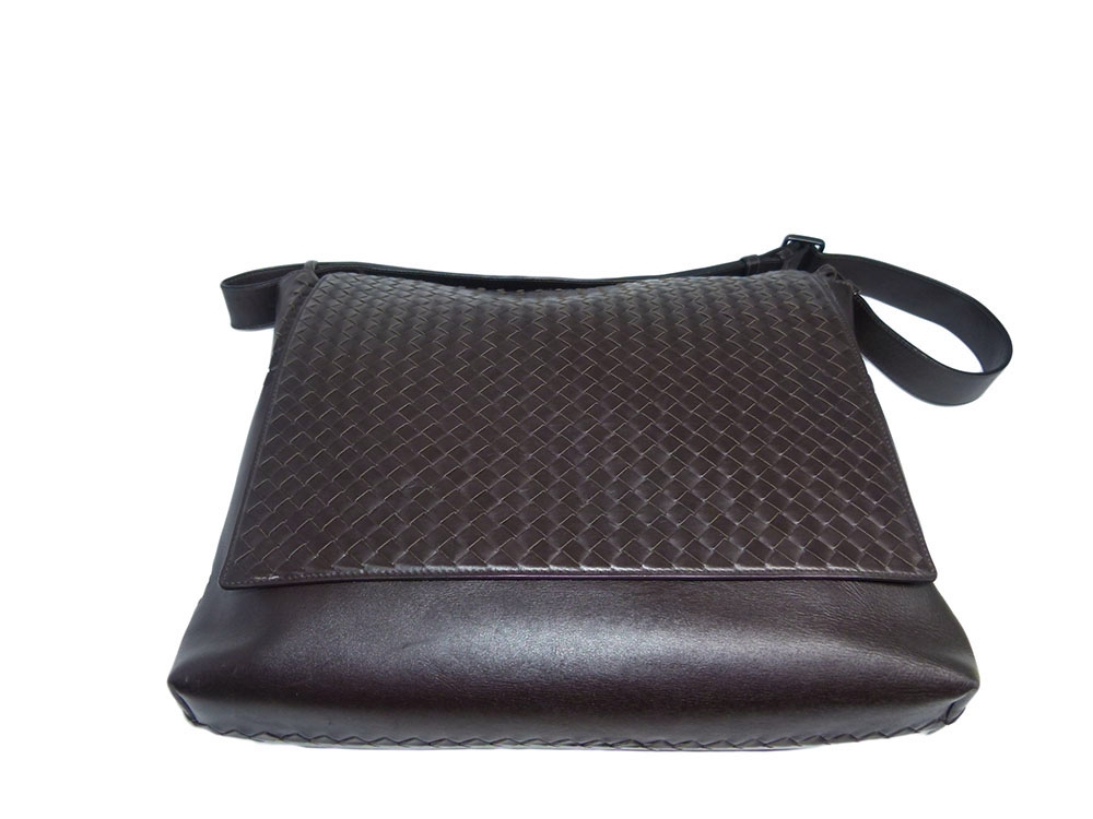 Bottega Veneta 221065 Black Men's Woven Flap Messenger Bag-31538