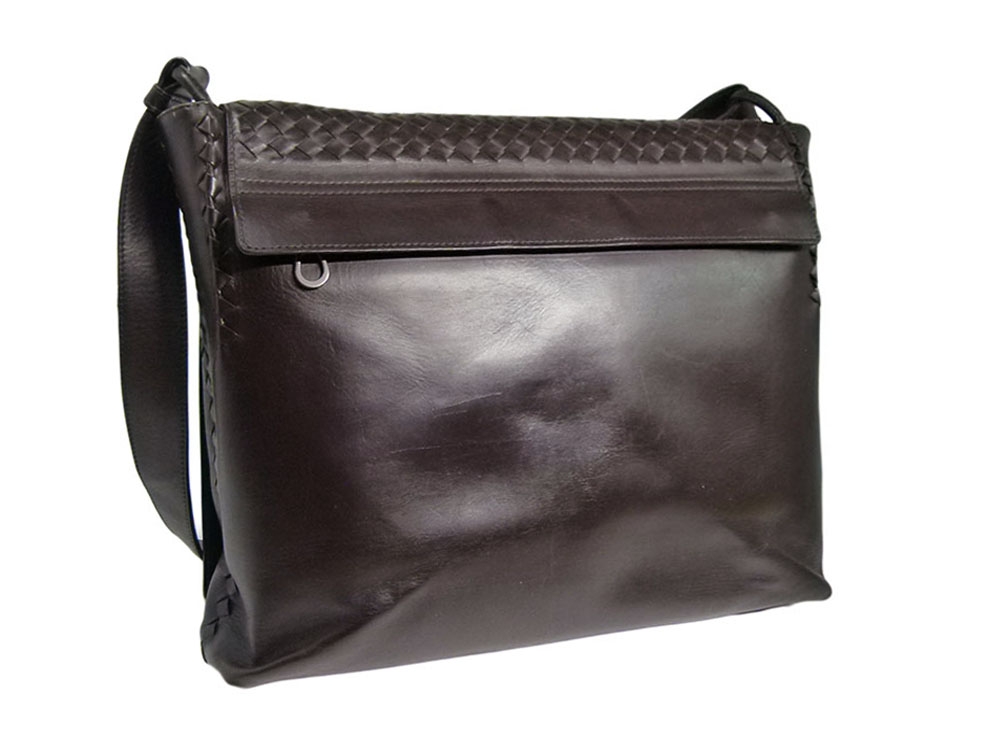 Bottega Veneta 221065 Black Men's Woven Flap Messenger Bag-31540