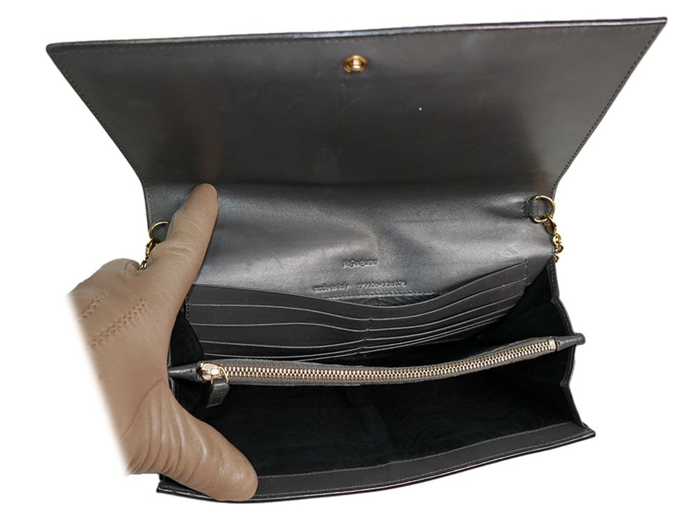 Yves Saint Laurent/ YSL Olive Green Envelope Leather Wallet on Chain Clutch/ Shoulder Bag-31700