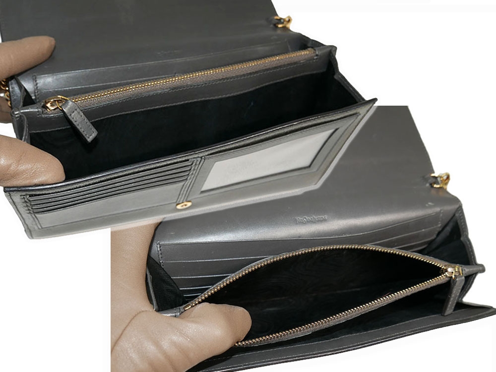 Yves Saint Laurent/ YSL Olive Green Envelope Leather Wallet on Chain Clutch/ Shoulder Bag-31699