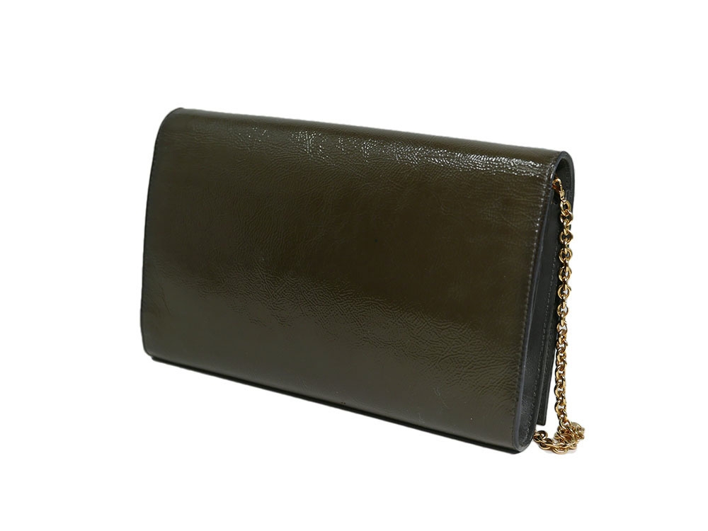 Yves Saint Laurent/ YSL Olive Green Envelope Leather Wallet on Chain Clutch/ Shoulder Bag-31702