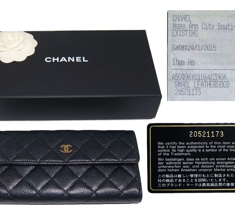 Chanel 20521172 Black Caviar A50096 Classic Flap 12 Cards Long Wallet Gold Hardware-0