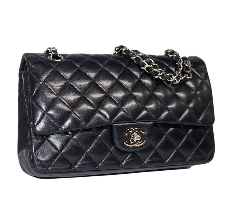 Chanel 12855860 Black Lambskin Medium Classic Flap Silver Hardware-0