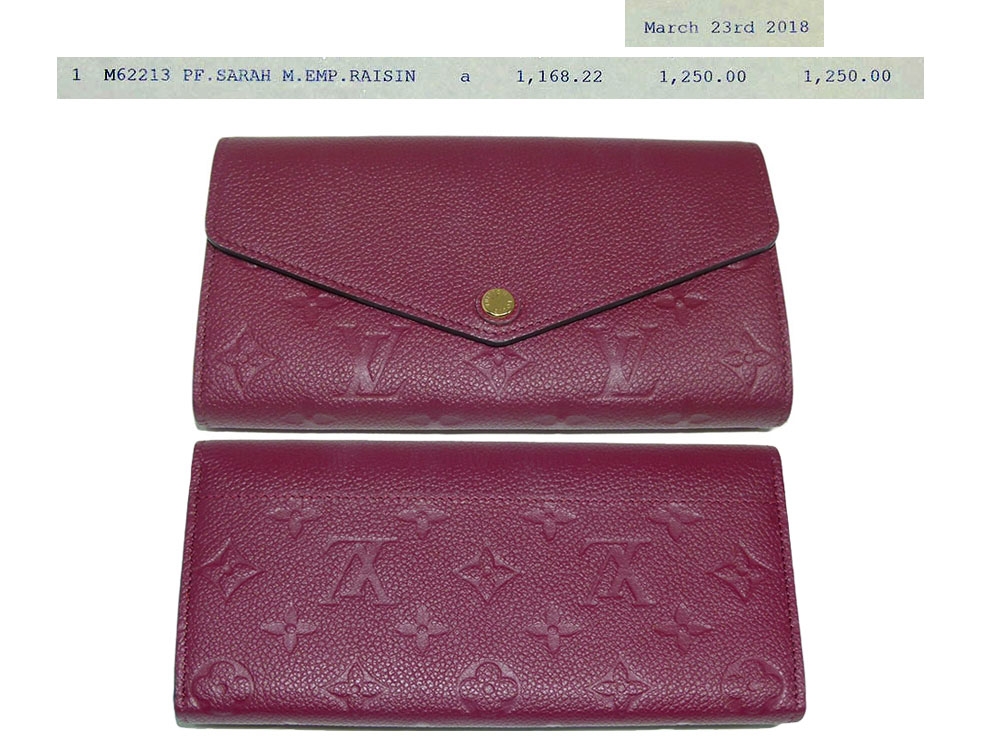 Louis Vuitton M62213 Raisin Monogram Empreinte leather Envelope-Style Sarah wallet (CA0168)-31907