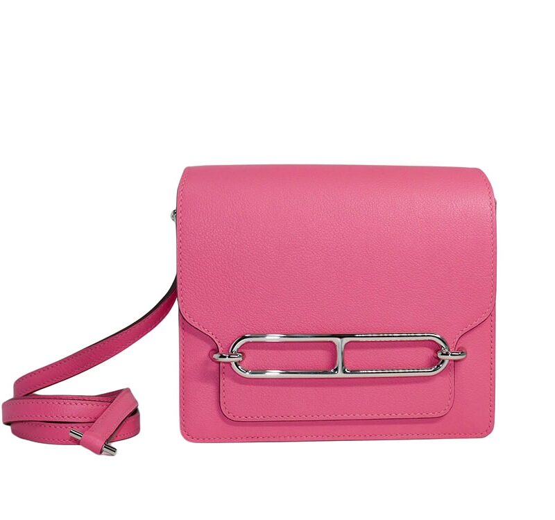 HERMES Roulis Mini 2018 Rare Rose Azalee Pink Evercolor Calfskin 3-Way Cross Body Bag-0