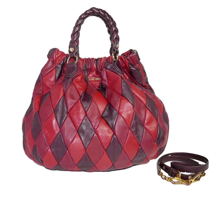 Miu Miu Tricolor Red/ Burgundy / Brown Vitelllo Tote with Strap-0