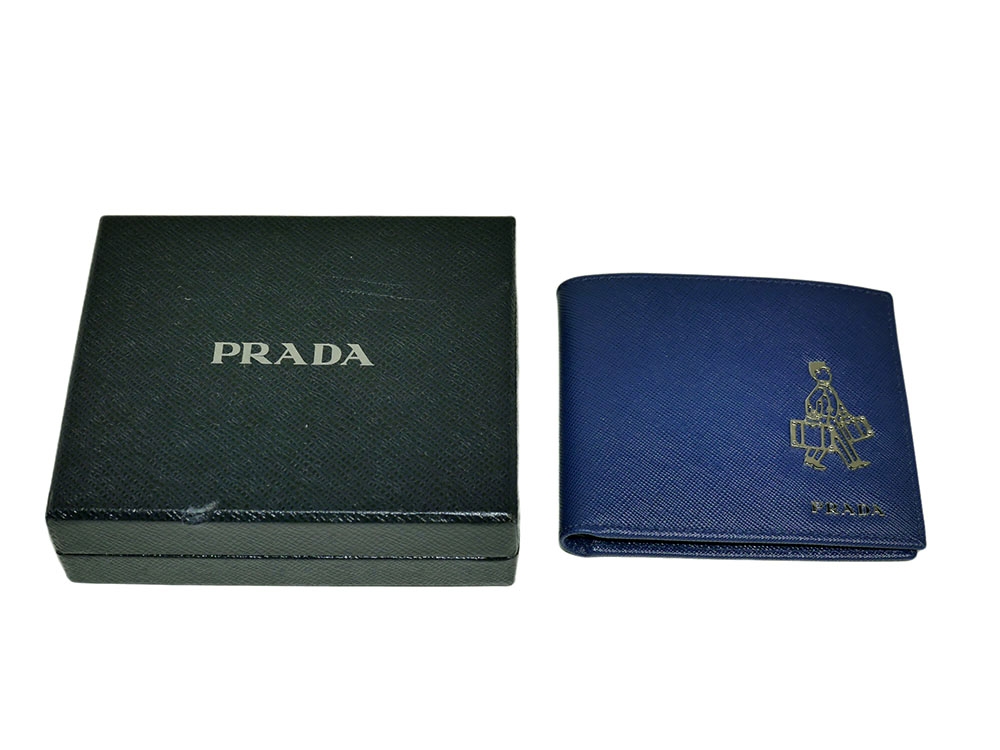 Prada 2M0513 Blue Saffiano Travel Porter 8 Cards Wallet -0